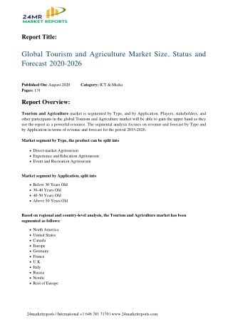 Tourism and Agriculture Market Size, Status and Forecast 2020-2026