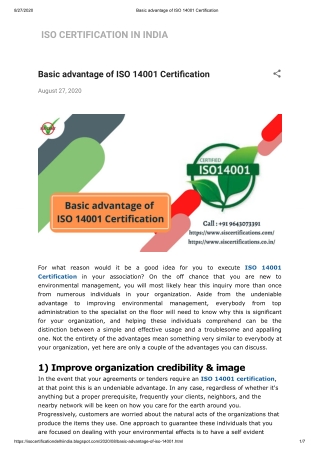What is Basic advantage of ISO 14001 Certification (EMS)?