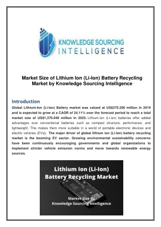 Market Size of Lithium Ion Battery Recycling Market by Knowledge Sourcing
