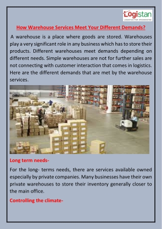 How Warehouse Services Meet Your Different Demands?