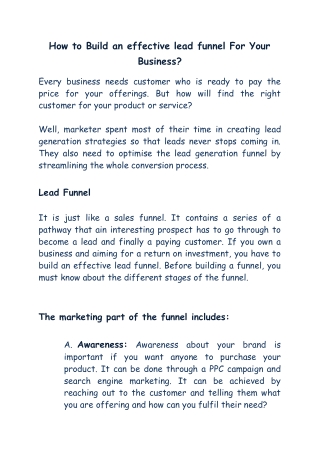 How to Build an Effective Lead Funnel For Your Business?