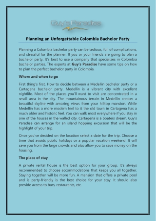 Planning an Unforgettable Colombia Bachelor Party