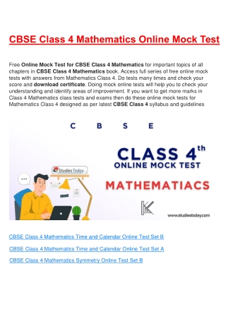 Free Online test for class 4 Mathematics all Chapter