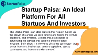 Startup Paisa: An Ideal Platform For All Startups And Investors