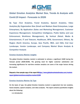Global Emotion Analytics Market Size, Trends & Analysis with Covid-19 Impact - Forecasts to 2026
