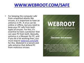 Webroot.com/safe | DOWNLOAD AND ACTIVATE WEBROOT