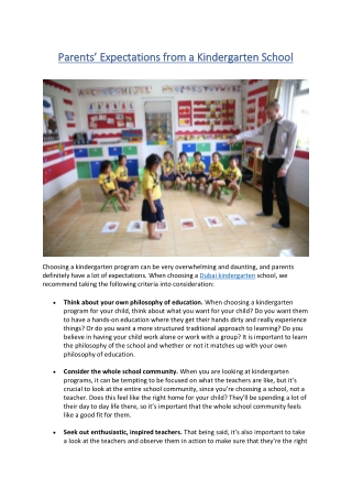 Parents’ Expectations from a Kindergarten School