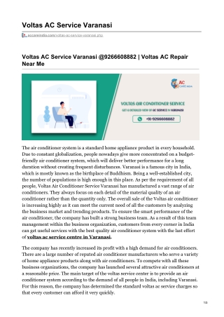 Voltas AC Repair Service Varanasi - 9266608882