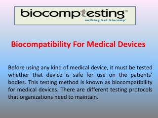 Biocompatibility For Medical Devices