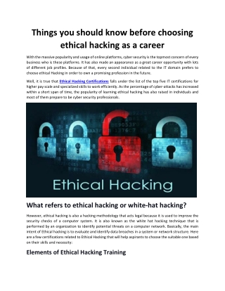 Things you should know before choosing ethical hacking as a career