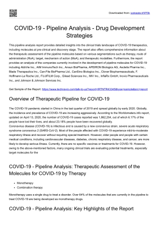 COVID-19 - Pipeline Analysis - Drug Development Strategies by Therapy, RoA, Target