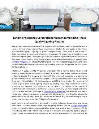 Landlite Philippines Corporation: Pioneer in Providing Finest Quality Lighting Fixtures