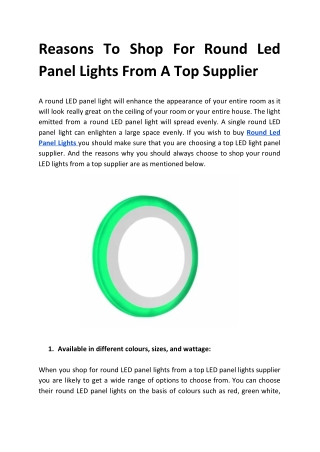 Reasons To Shop For Round Led Panel Lights From A Top Supplier
