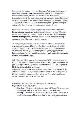 Ethereum 2.0 - The Major Upgrade of Ethereum