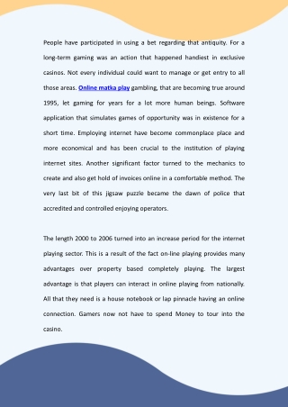 The Most Profitable Online Matka Play Game