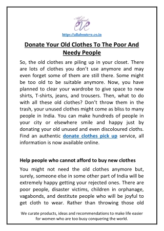 Donate Your Old Clothes To The Poor And Needy People