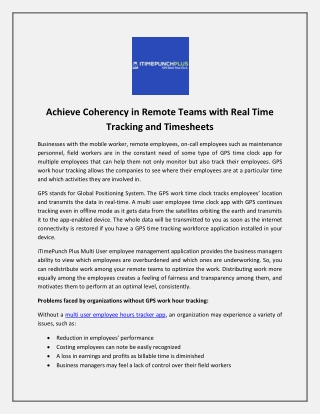 Achieve Coherency in Remote Teams with Real Time Tracking and Timesheets