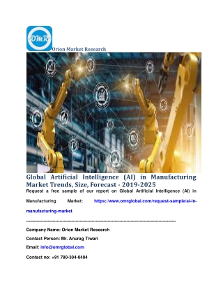 Global Artificial Intelligence (AI) in Manufacturing Market Trends, Size, Forecast - 2019-2025