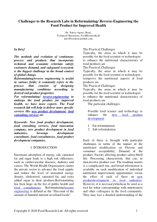 Challenges to the Research Labs in Reformulating/ Reverse-Engineering the Food Product for Improved Health | FoodResearc