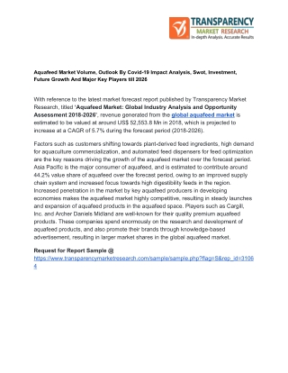 Aquafeed Market Volume- Trends, Applications, Industry Competitive Analysis, Growth,Forecasts to 2026