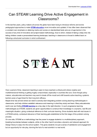 Can STEAM Learning Drive Active Engagement in Classrooms?