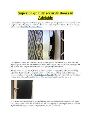 Superior quality security doors in Adelaide