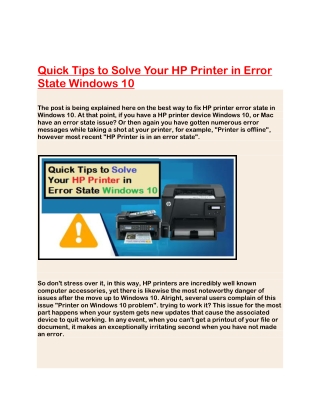 Quick Tips to Solve Your HP Printer in Error State Windows 10