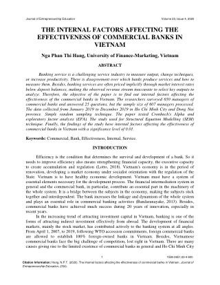 The Internal Factors Affecting the Effectiveness of Commercial Banks in Vietnam