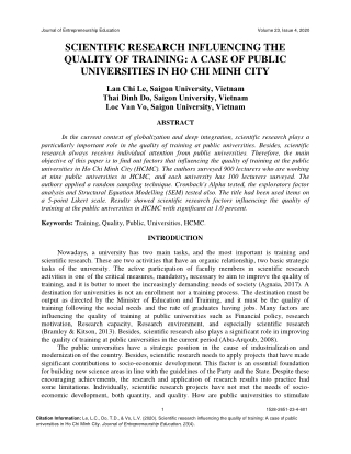 Scientific Research Influencing the Quality of Training: A Case of Public Universities in Ho Chi Minh City