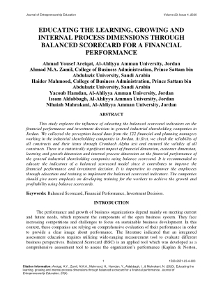 Educating the Learning, Growing and Internal Process Dimensions through Balanced Scorecard for a Financial Performance