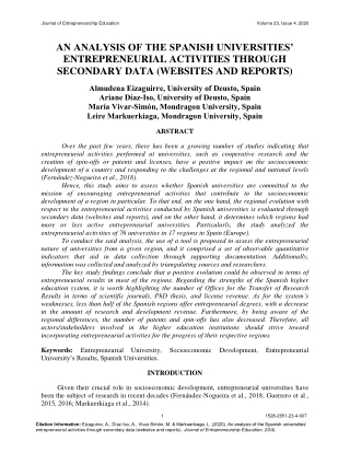 An Analysis of the Spanish Universities' Entrepreneurial Activities through Secondary Data (Websites and Reports)
