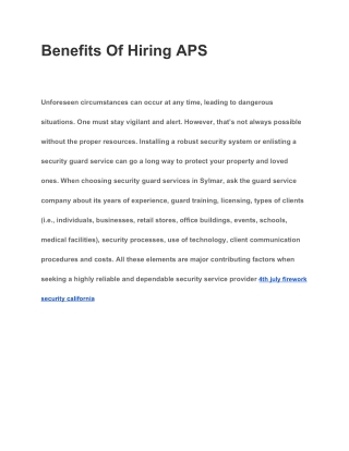 Benefits Of Hiring APS