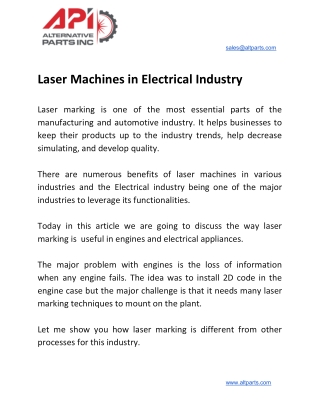Laser Machines in Electrical Industry