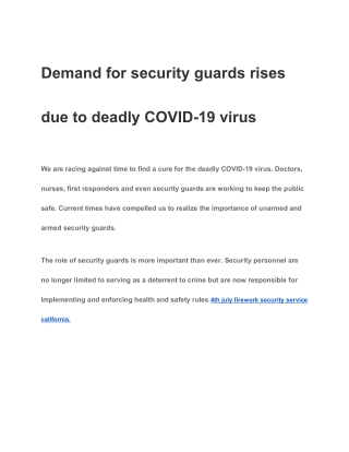 Demand for security guards rises due to deadly COVID-19 virus