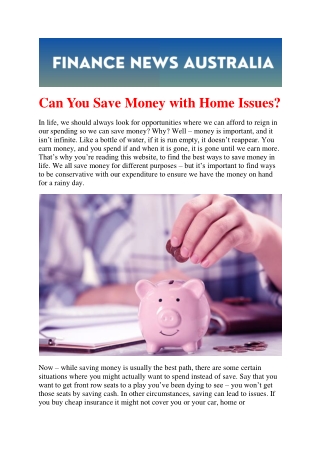 Can You Save Money with Home Issues?