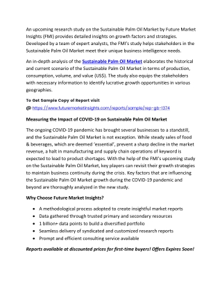 Sustainable Palm Oil Market Revenue to Decline During Coronavirus Disruption, Stakeholders to Realign Their Growth Strat