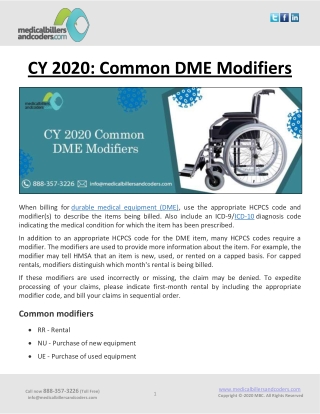 CY 2020: Common DME Modifiers