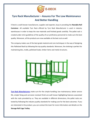 Tyre Rack Manufacturer: Assures For The Low Maintenance And Better Handling