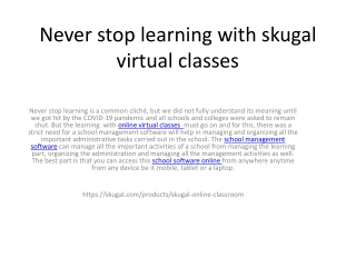 Never stop learning with skugal virtual classes