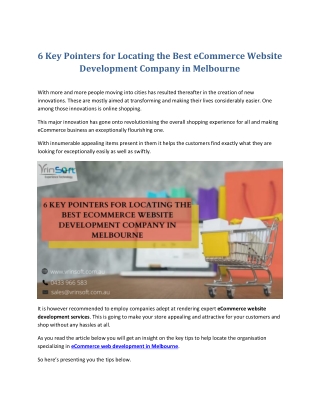 6 Key Pointers for Locating the Best eCommerce Website Development Company in Melbourne