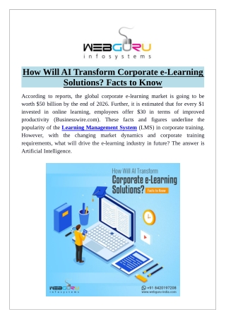 How Will AI Transform Corporate e-Learning Solutions? Facts to Know