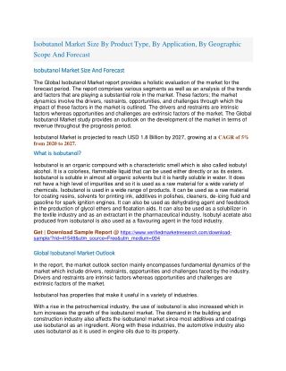 Isobutanol Market Size By Product Type, By Application, By Geographic Scope And Forecast