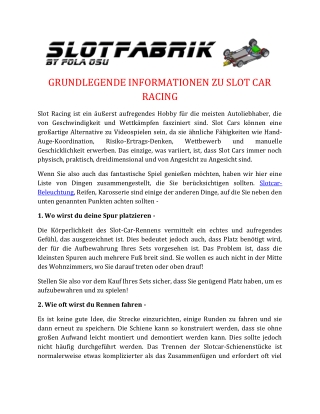 Grundlegende Informationen zu Slot Car Racing