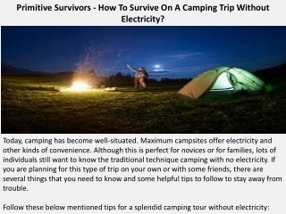 Primitive Survivors - How To Survive On A Camping Trip Without Electricity?