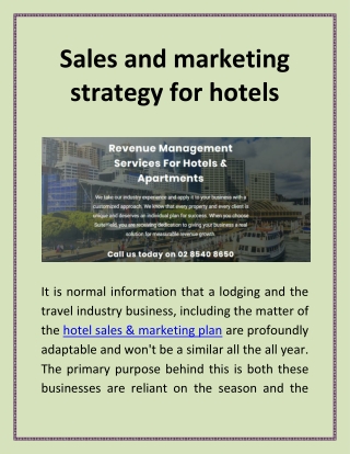 Sales and marketing strategy for hotels