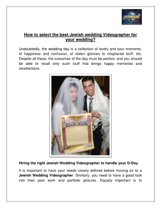 How to select the best Jewish wedding Videographer for your wedding?