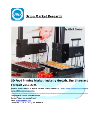 3D Food Printing Market: Global Industry Analysis, Size, Share, Growth, Trends and Forecast to 2025