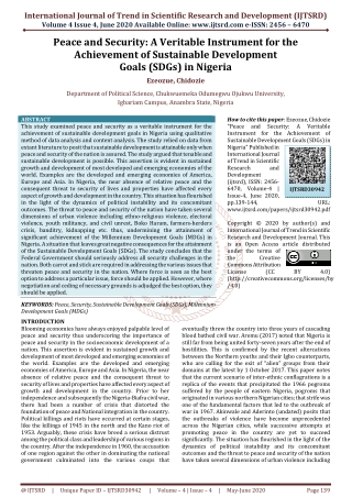Peace and Security A Veritable Instrument for the Achievement of Sustainable Development Goals SDGs in Nigeria