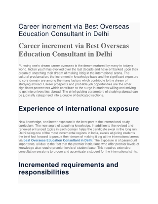 Career increment via Best Overseas Education Consultant in Delhi