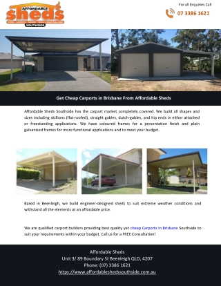 Get Cheap Carports in Brisbane From Affordable Sheds